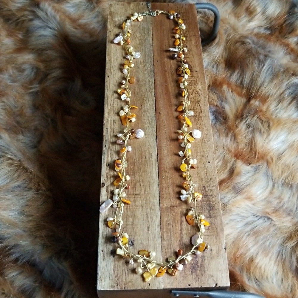 Freshwater Pearl and gold braided necklace